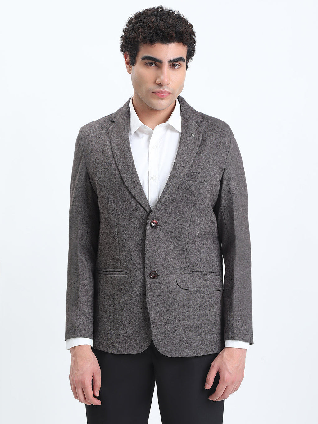 Men's Grey Single-Breasted Slim Fit Blazer