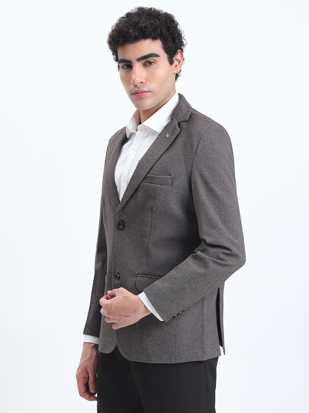Men's Grey Single-Breasted Slim Fit Blazer