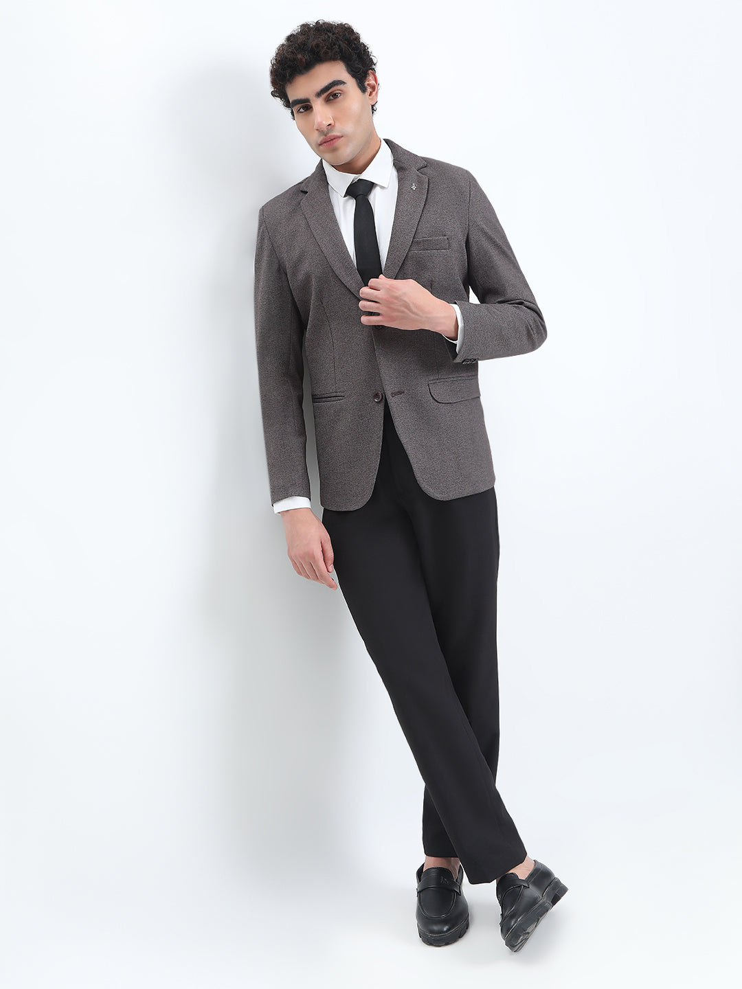 Men's Grey Single-Breasted Slim Fit Blazer