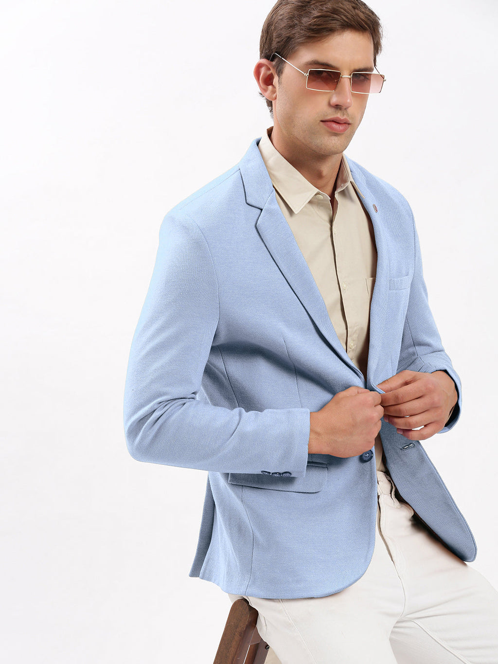 Men's Blue Single-Breasted Slim Fit Blazer with Notched Lapel