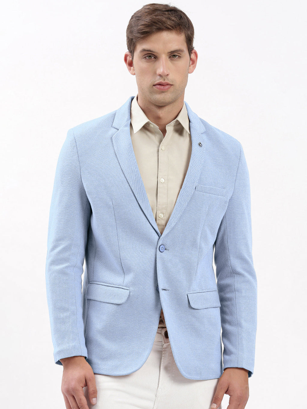 Men's Blue Single-Breasted Slim Fit Blazer with Notched Lapel