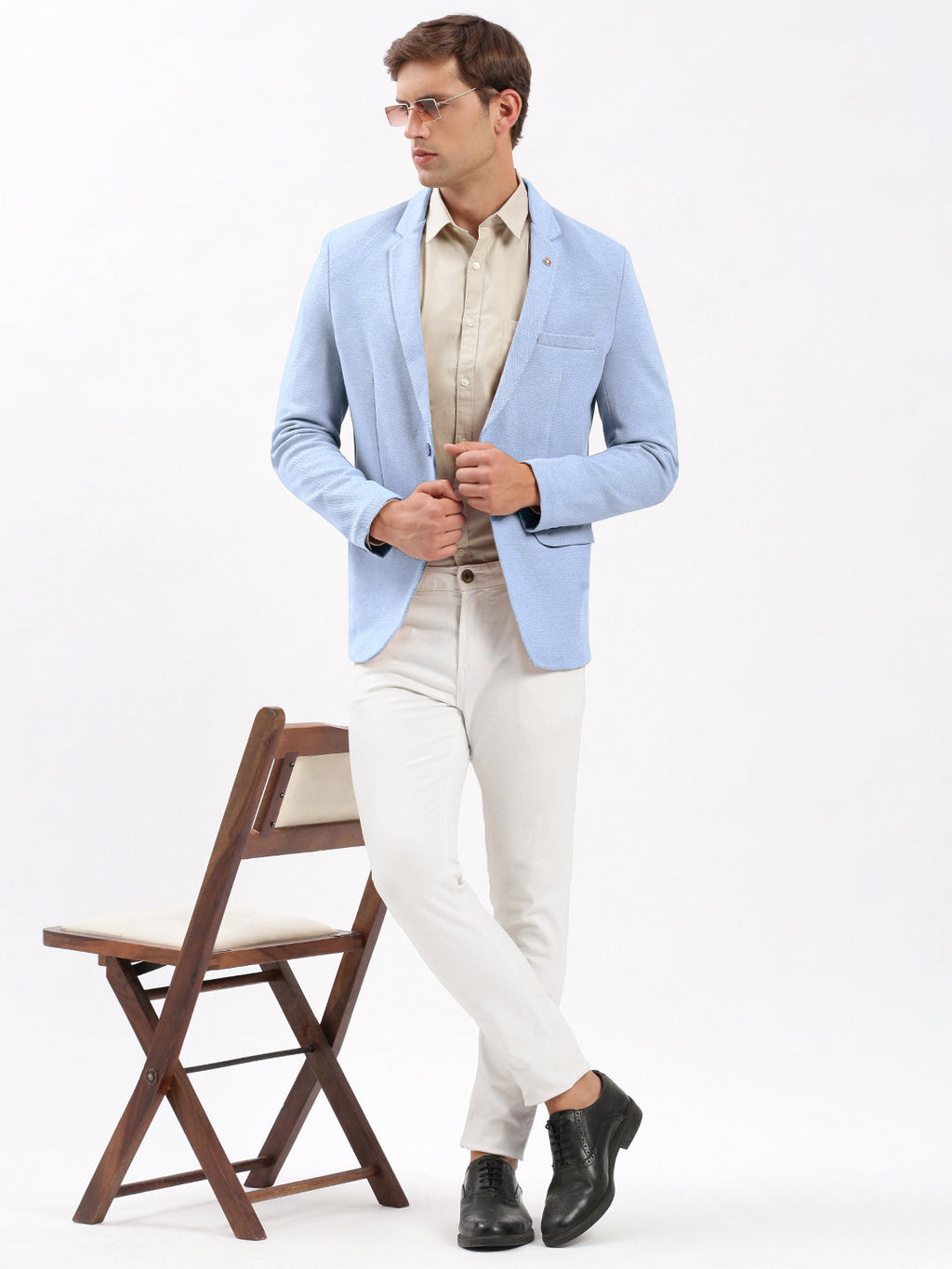 Men's Blue Single-Breasted Slim Fit Blazer with Notched Lapel