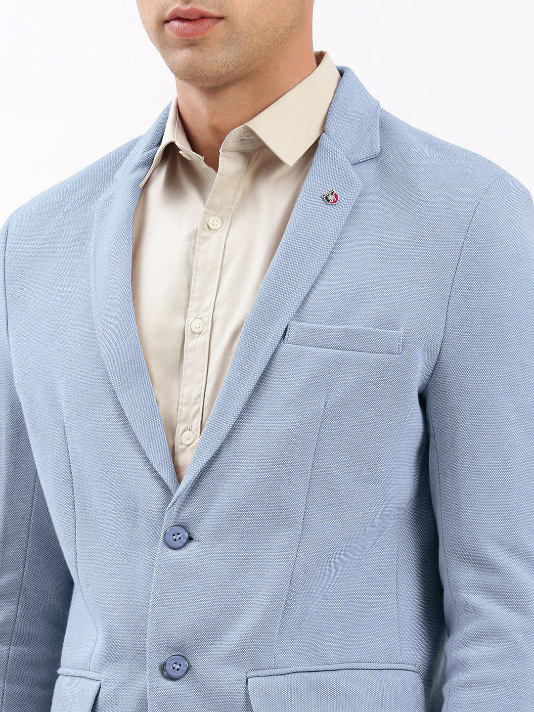 Men's Blue Single-Breasted Slim Fit Blazer with Notched Lapel