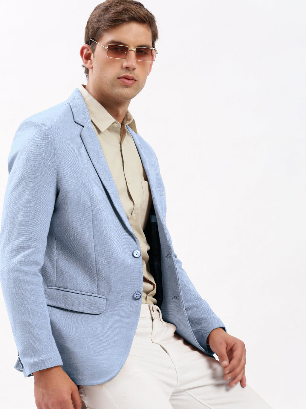 Men's Blue Single-Breasted Slim Fit Blazer with Notched Lapel