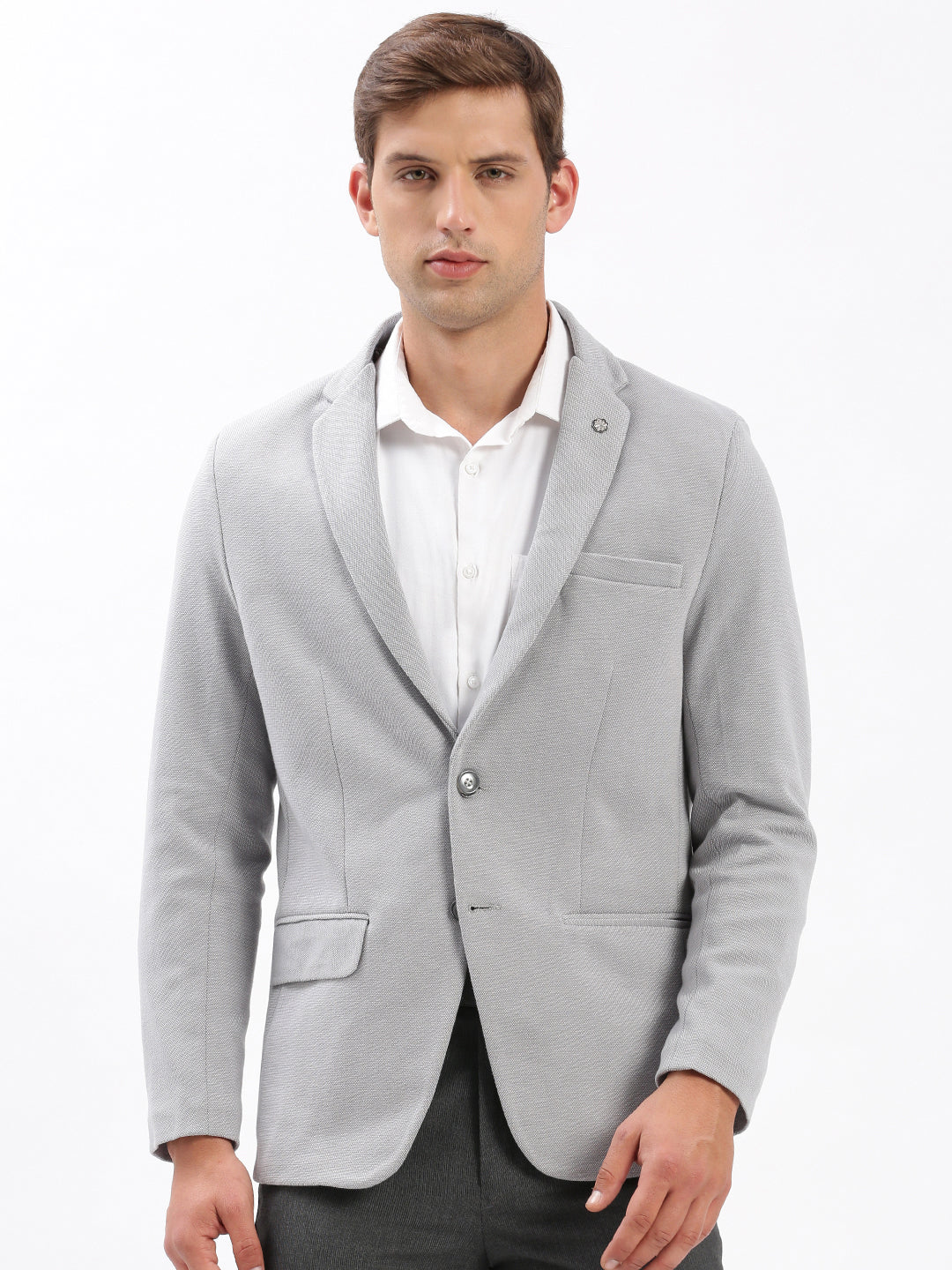 Men's Grey Slim-Fit Notched Lapel Collar Single-Breasted Casual Blazer