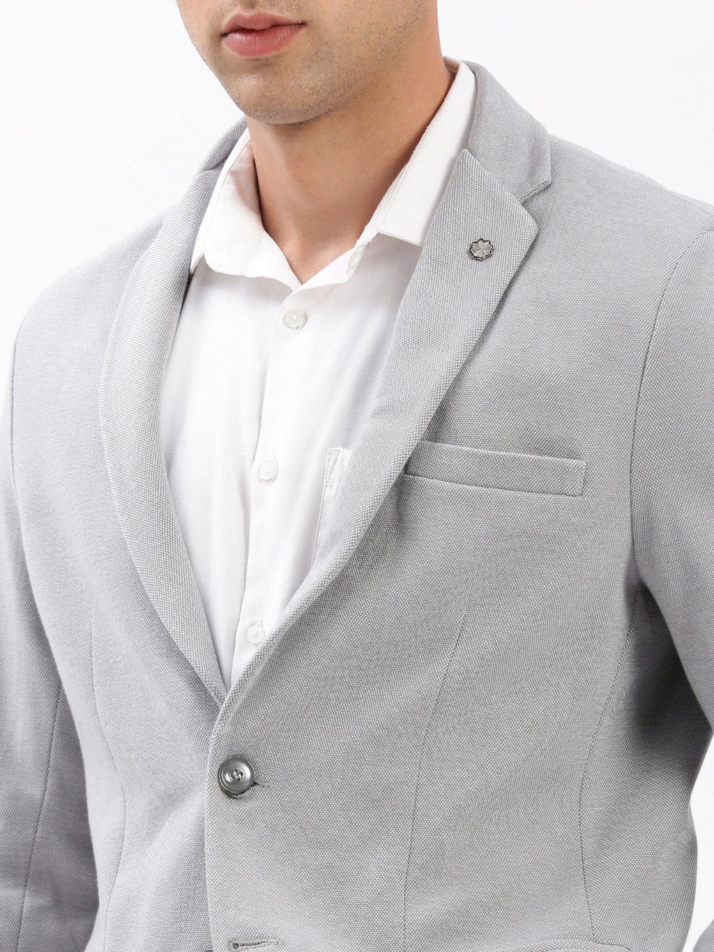 Men's Grey Slim-Fit Notched Lapel Collar Single-Breasted Casual Blazer