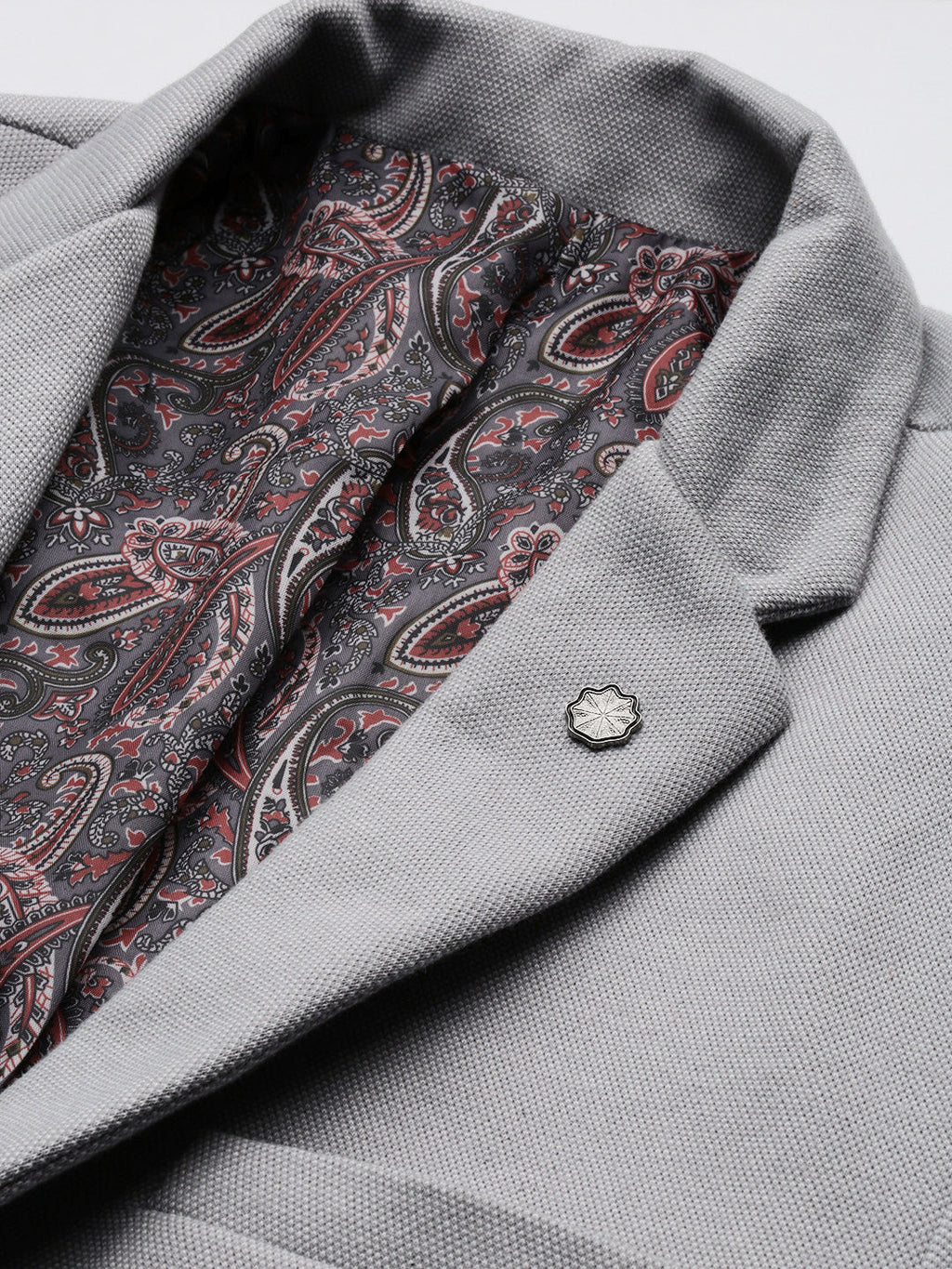 Men's Grey Slim-Fit Notched Lapel Collar Single-Breasted Casual Blazer