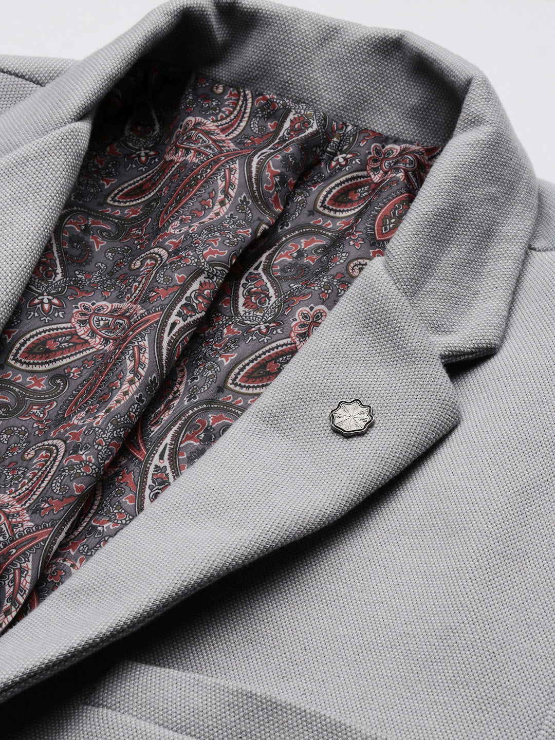 Men's Grey Slim-Fit Notched Lapel Collar Single-Breasted Casual Blazer