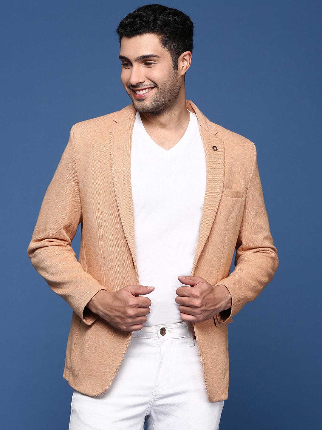 Men's Orange Slim Fit Single Breasted Blazer
