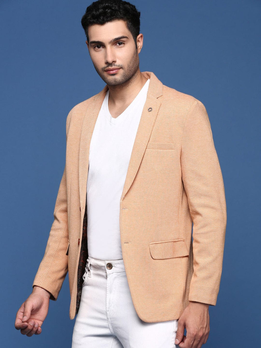 Men's Orange Slim Fit Single Breasted Blazer