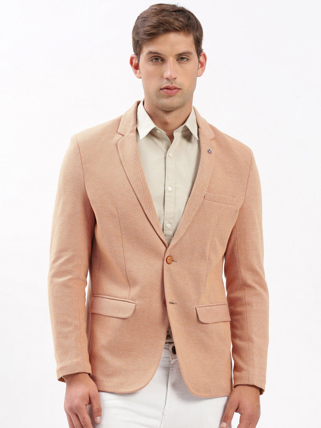 Men's Notched Lapel Solid Peach Blazer