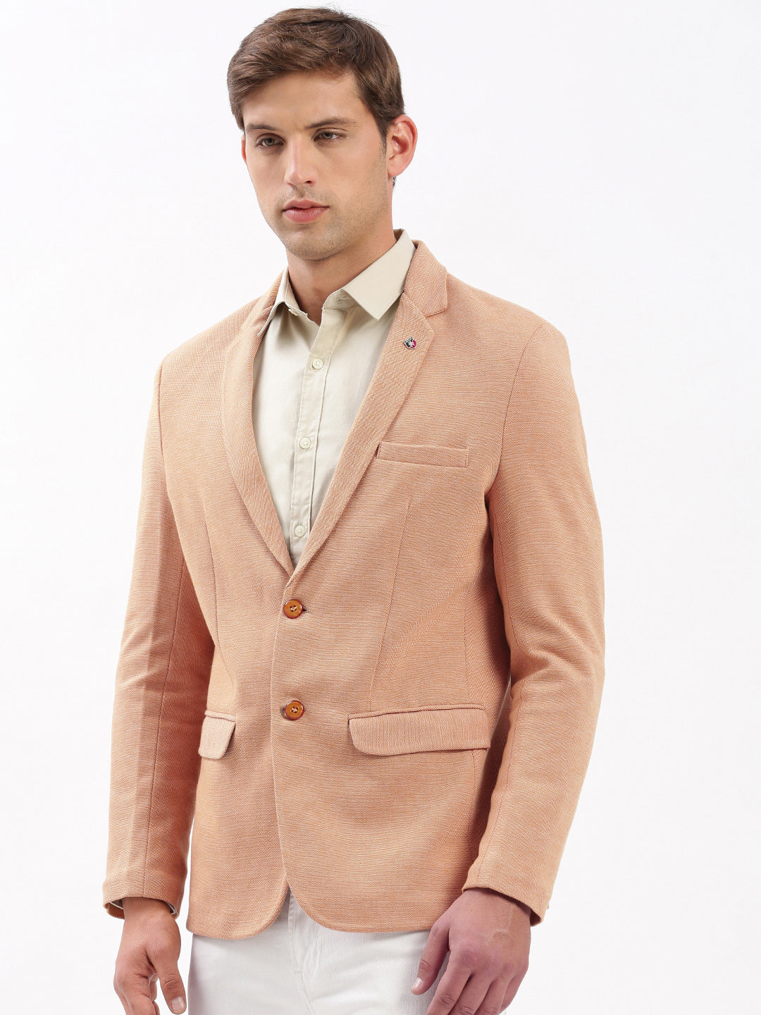 Men's Notched Lapel Solid Peach Blazer