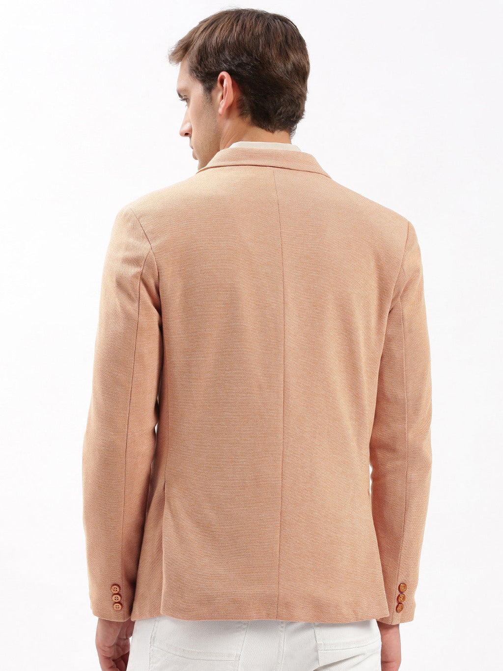 Men's Notched Lapel Solid Peach Blazer