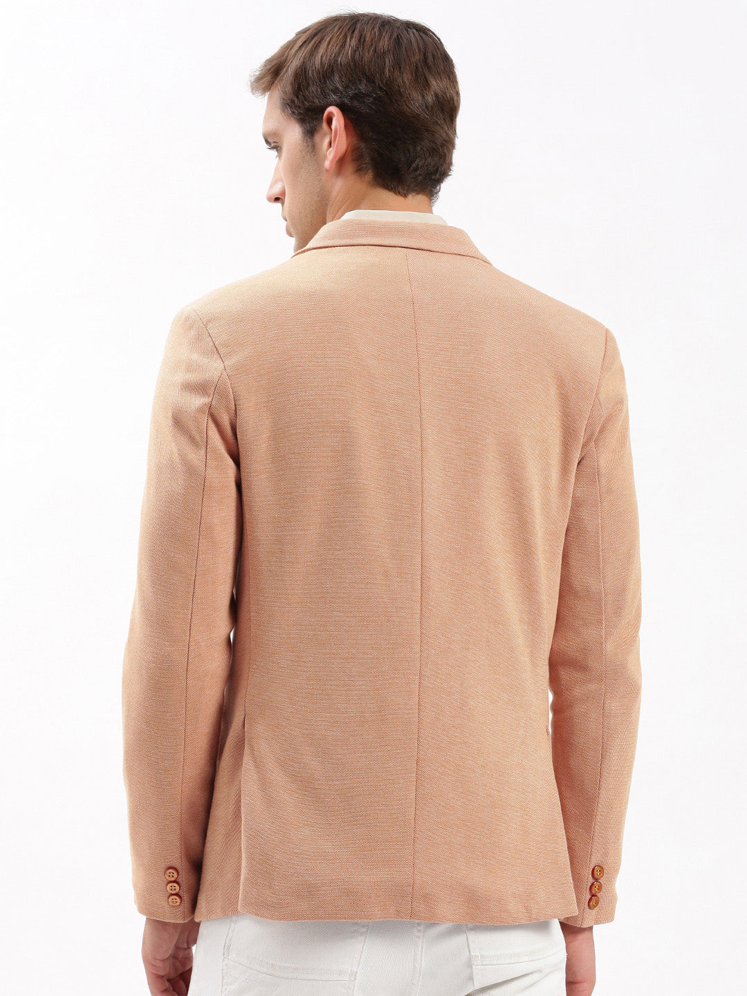 Men's Notched Lapel Solid Peach Blazer