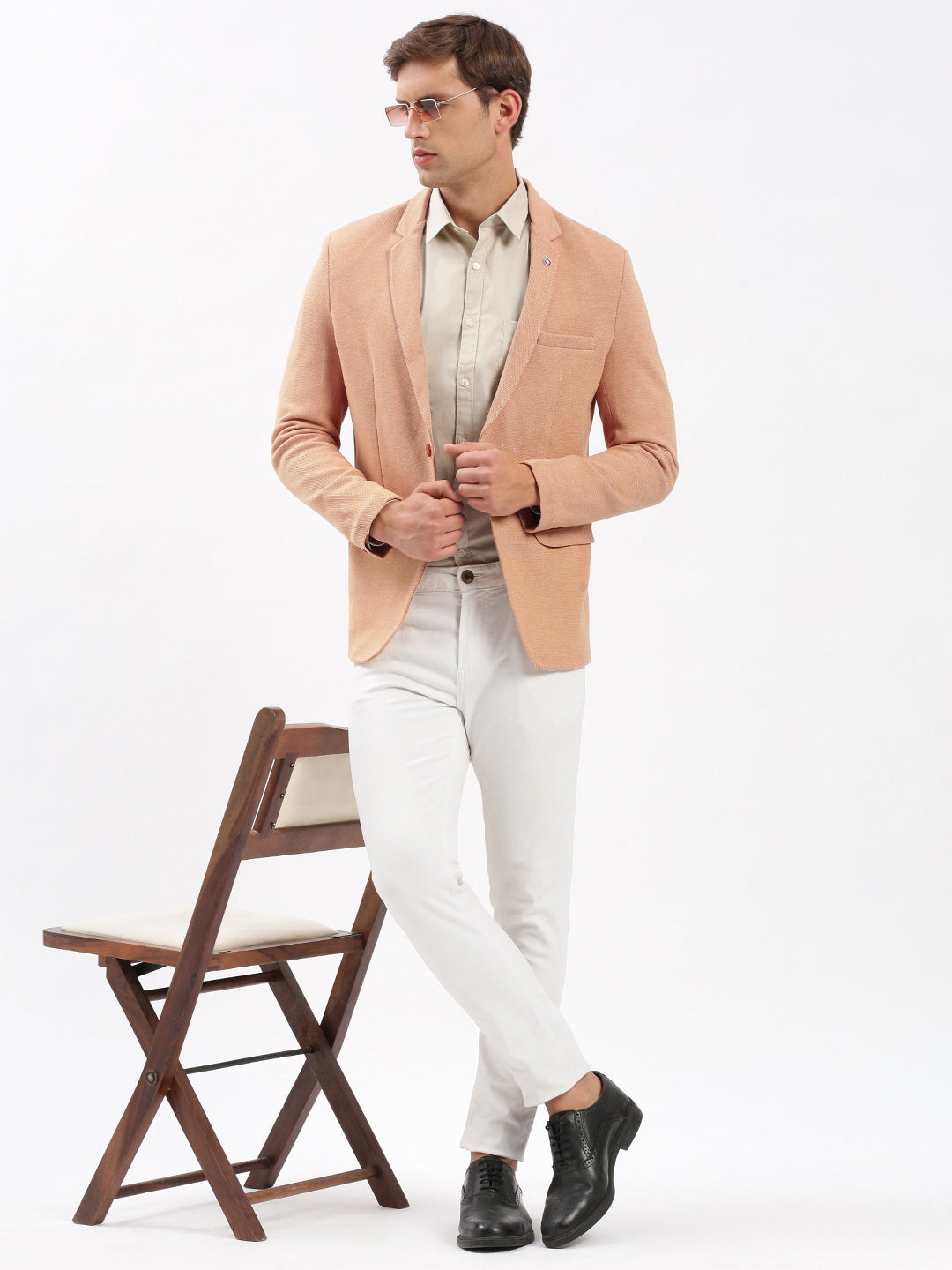 Men's Notched Lapel Solid Peach Blazer