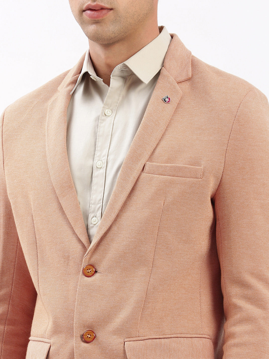 Men's Notched Lapel Solid Peach Blazer