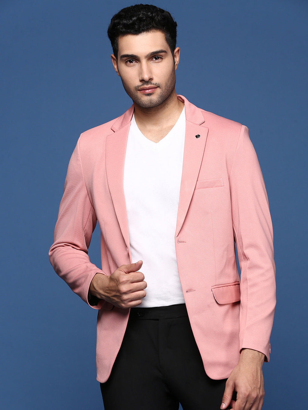 Men's Pink Solid Single Breasted Blazer