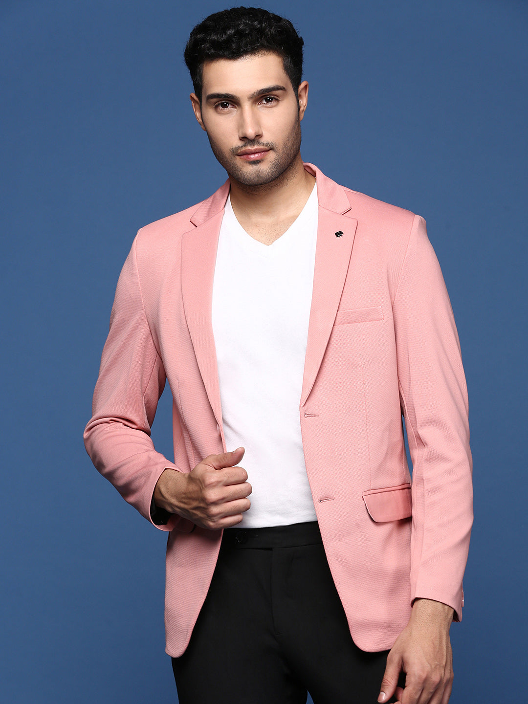 Men's Pink Solid Single Breasted Blazer