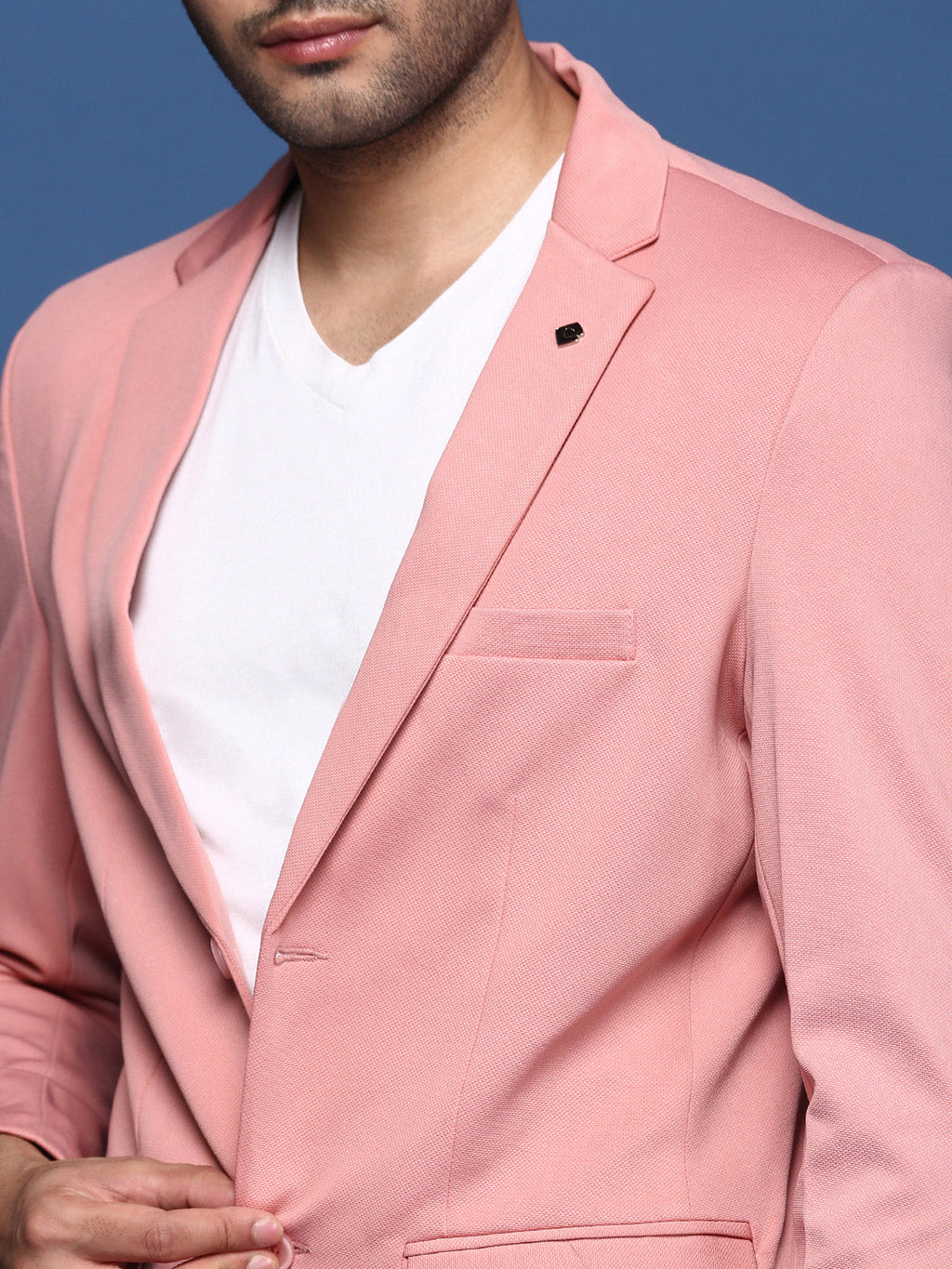 Men's Pink Solid Single Breasted Blazer