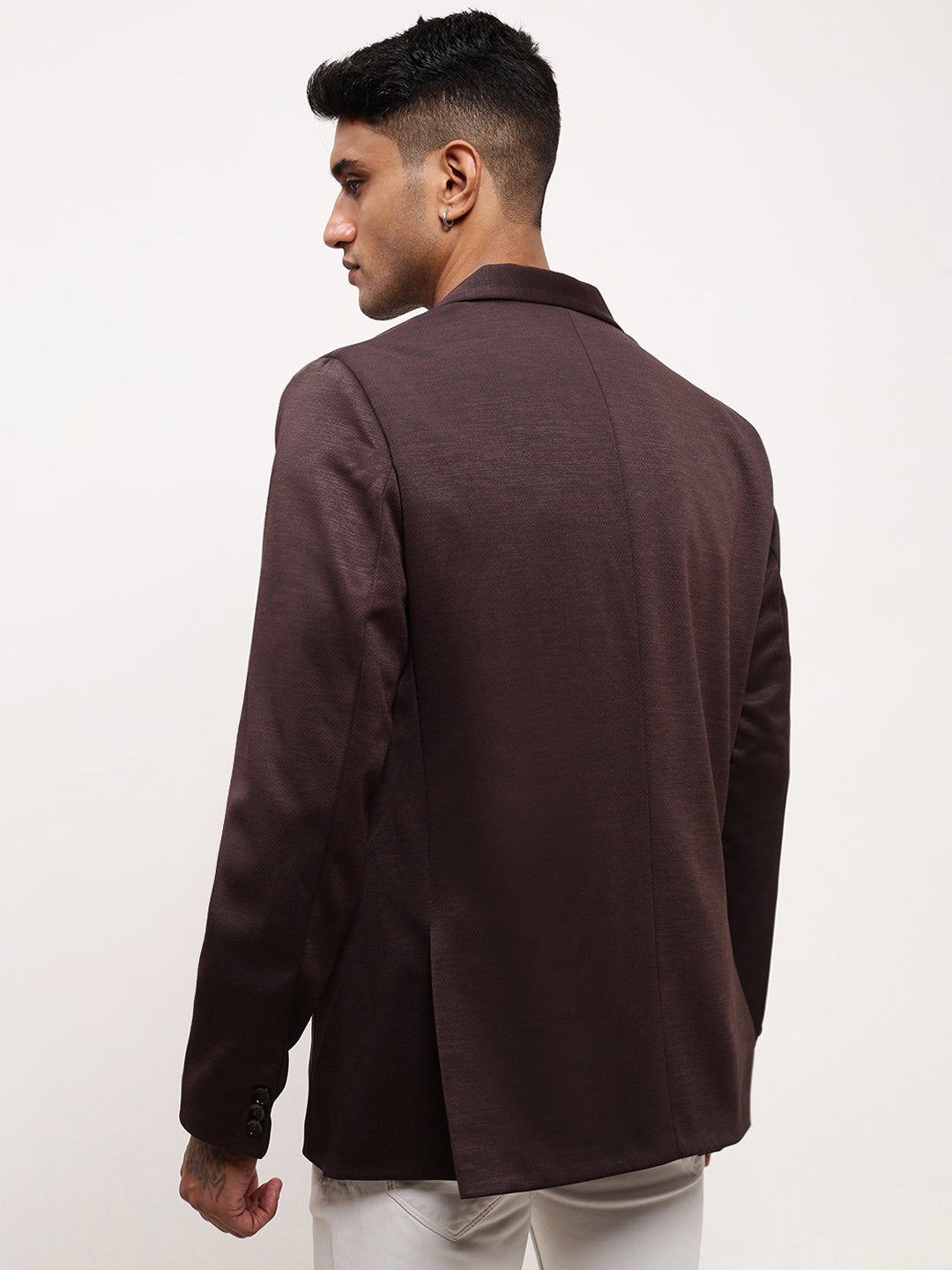 Men's Coffee Brown Solid Single Breasted Blazer