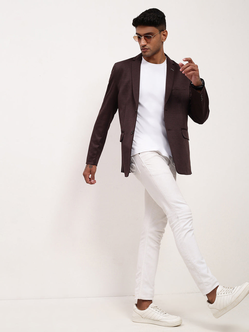 Men's Coffee Brown Solid Single Breasted Blazer