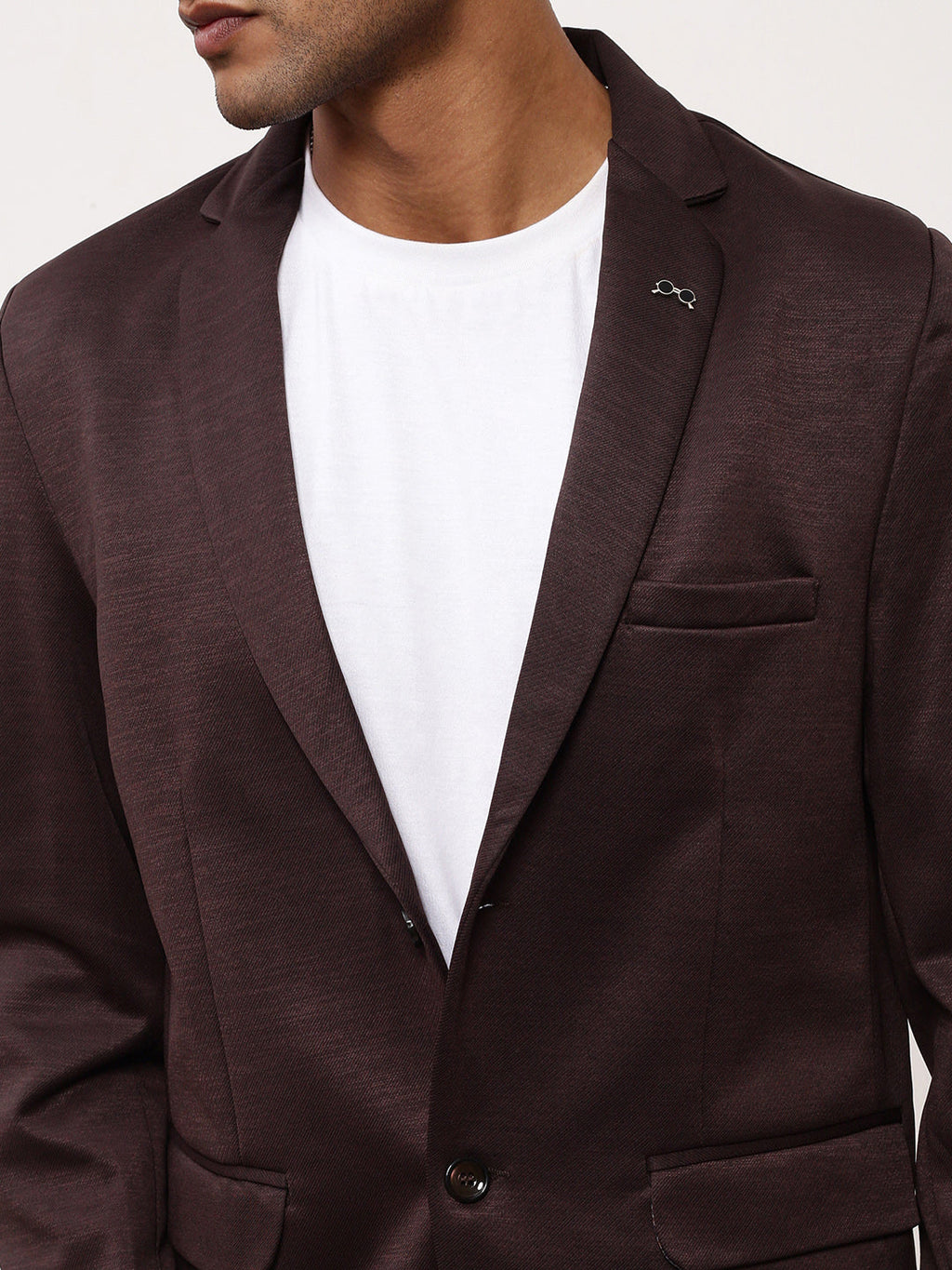 Men's Coffee Brown Solid Single Breasted Blazer