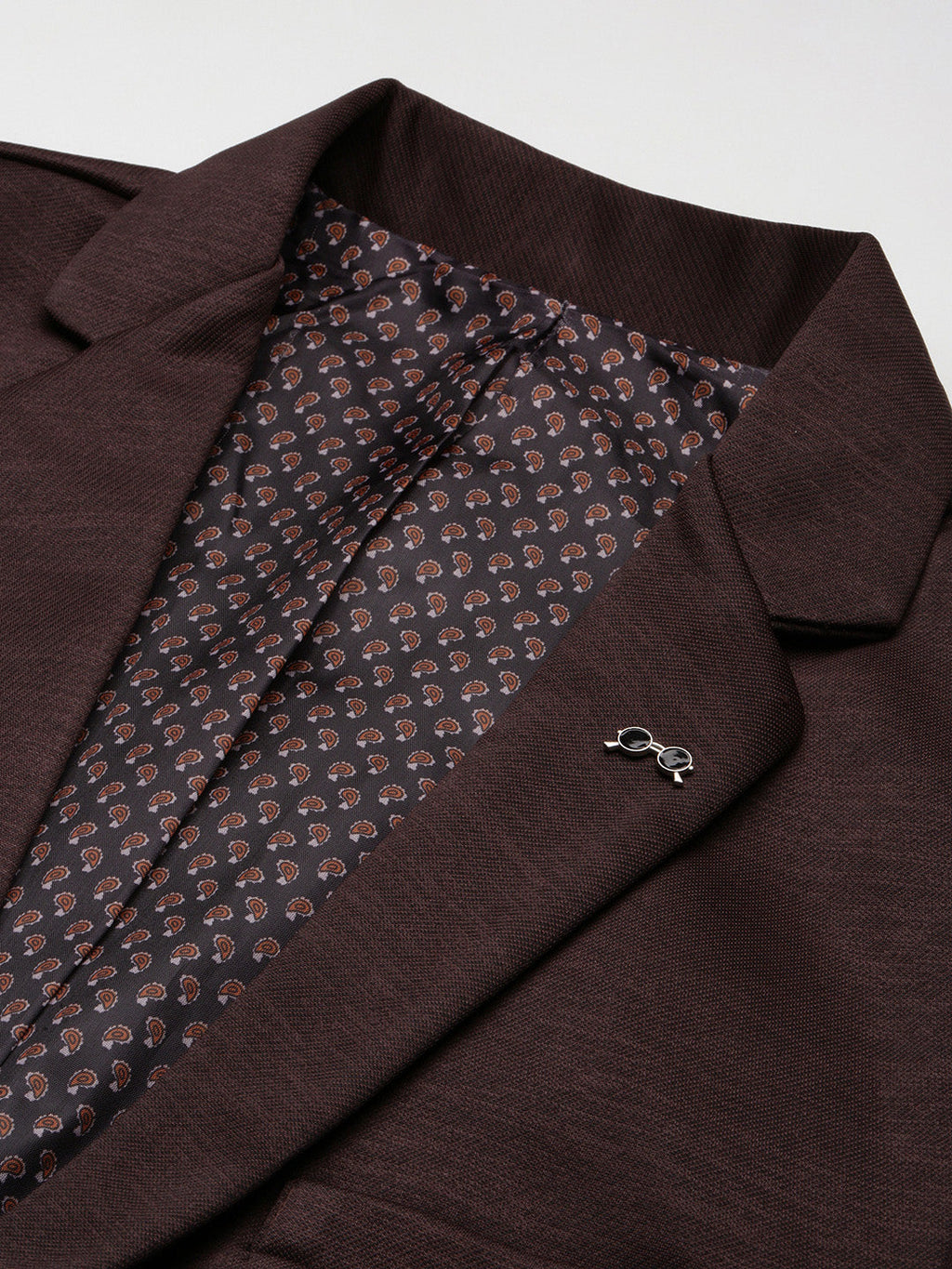 Men's Coffee Brown Solid Single Breasted Blazer