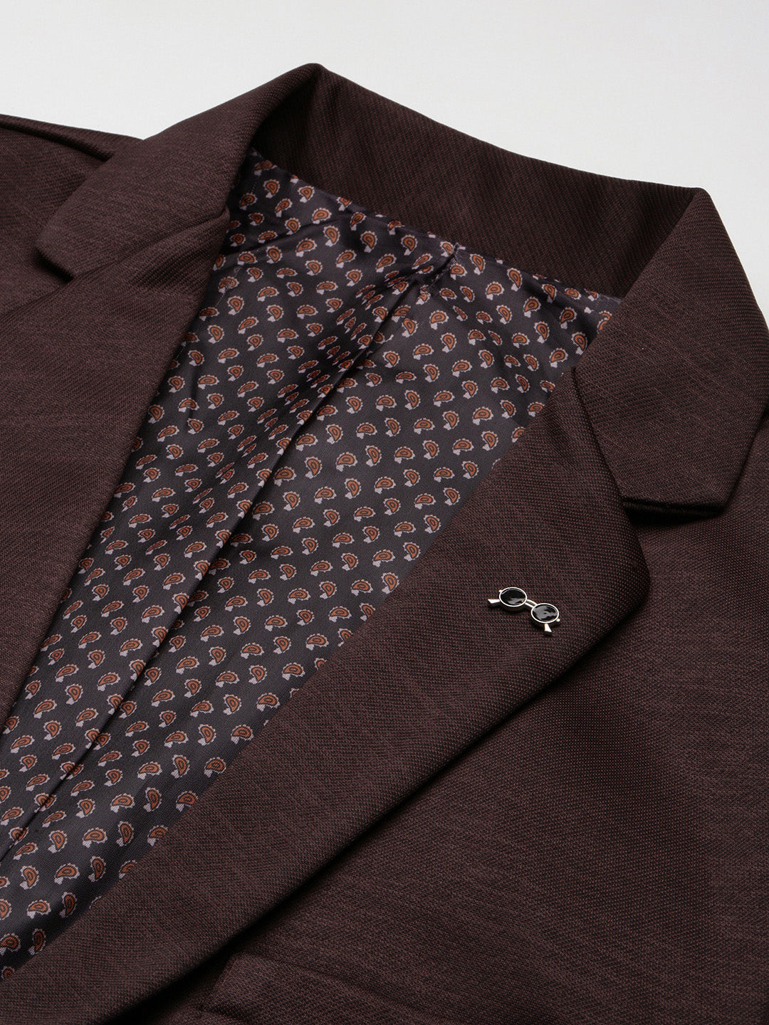 Men's Coffee Brown Solid Single Breasted Blazer