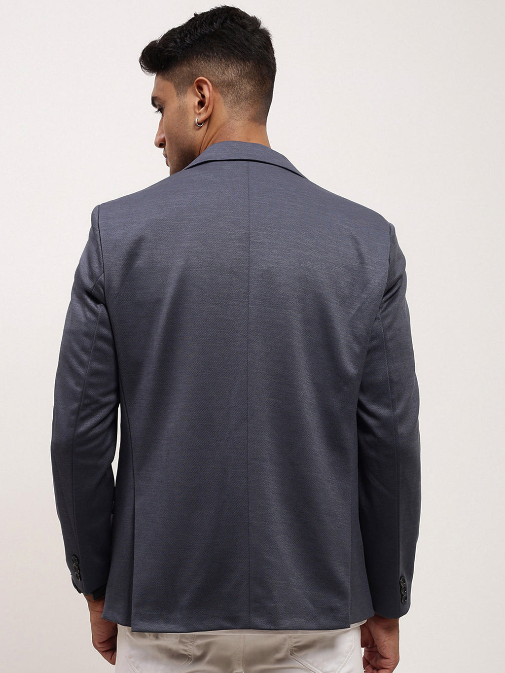 Men's Grey Single-Breasted Cotton Slim Fit Blazer