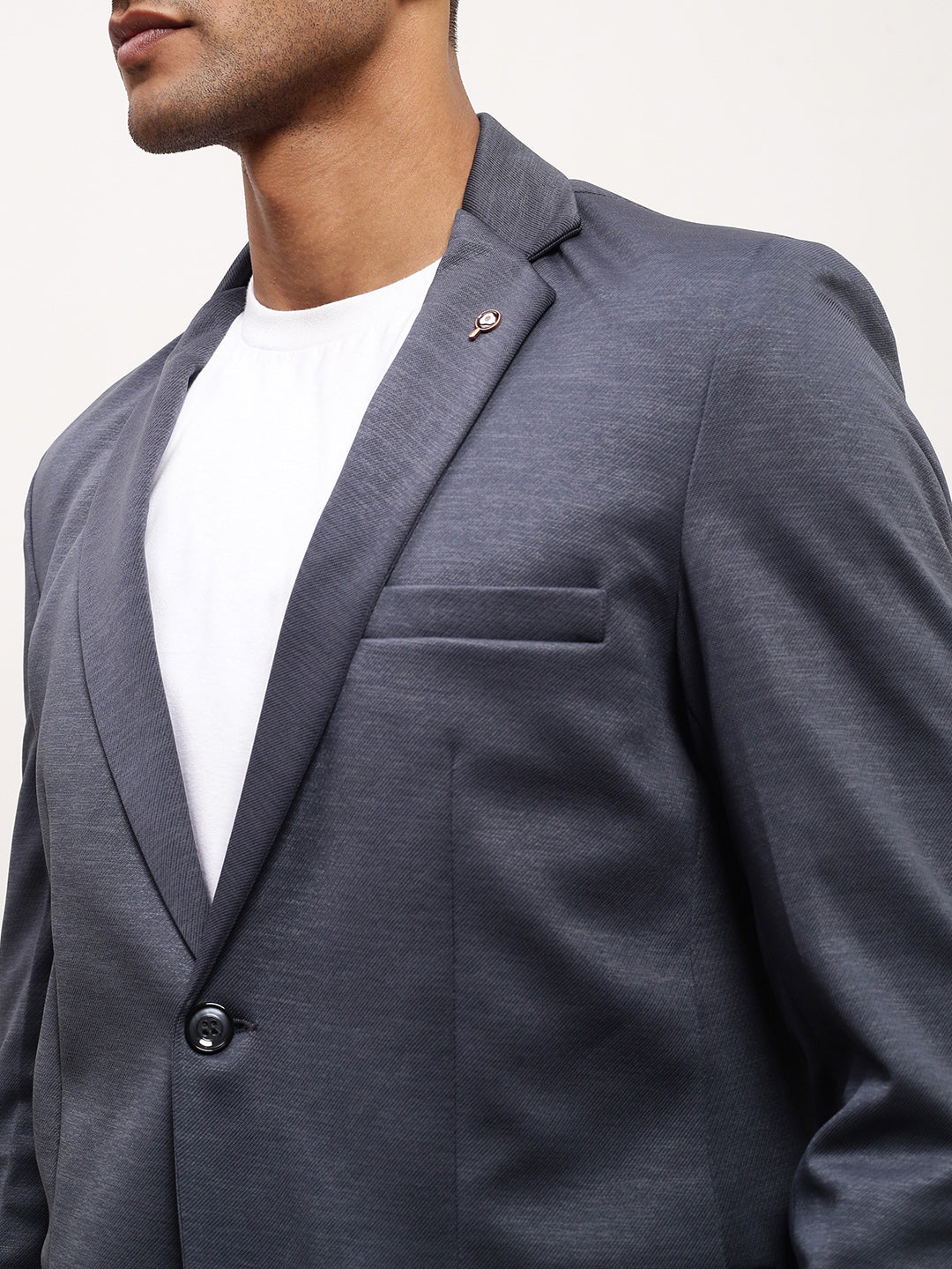 Men's Grey Single-Breasted Cotton Slim Fit Blazer