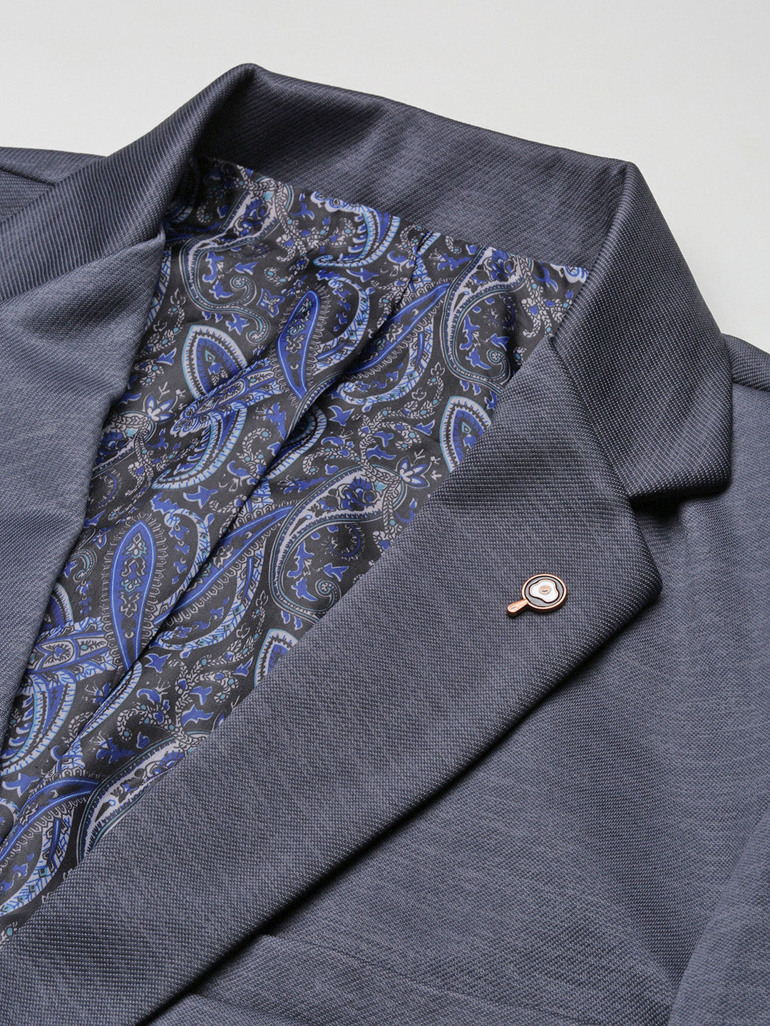 Men's Grey Single-Breasted Cotton Slim Fit Blazer