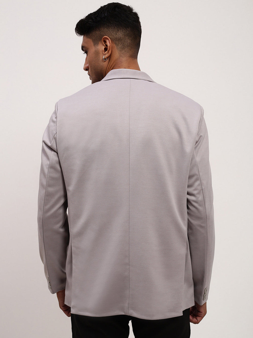 Men's Grey Self Design Single-Breasted Cotton Slim Fit Blazer