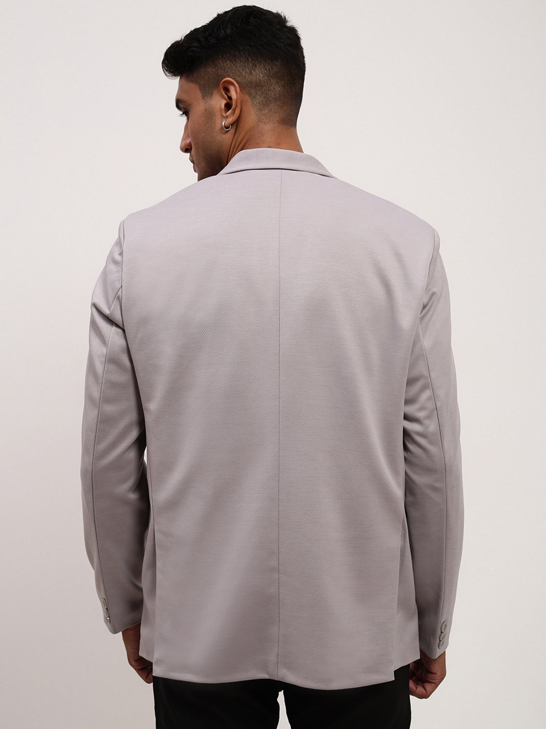 Men's Grey Self Design Single-Breasted Cotton Slim Fit Blazer