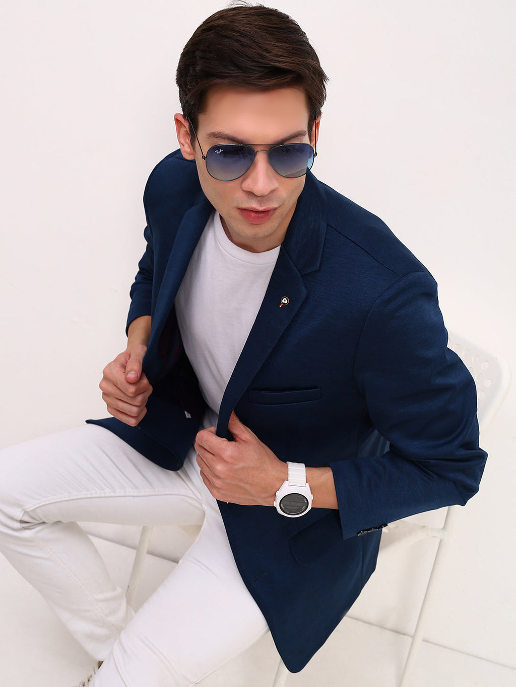 Men's Teal Slim-Fit Single-Breasted Cotton Blazer