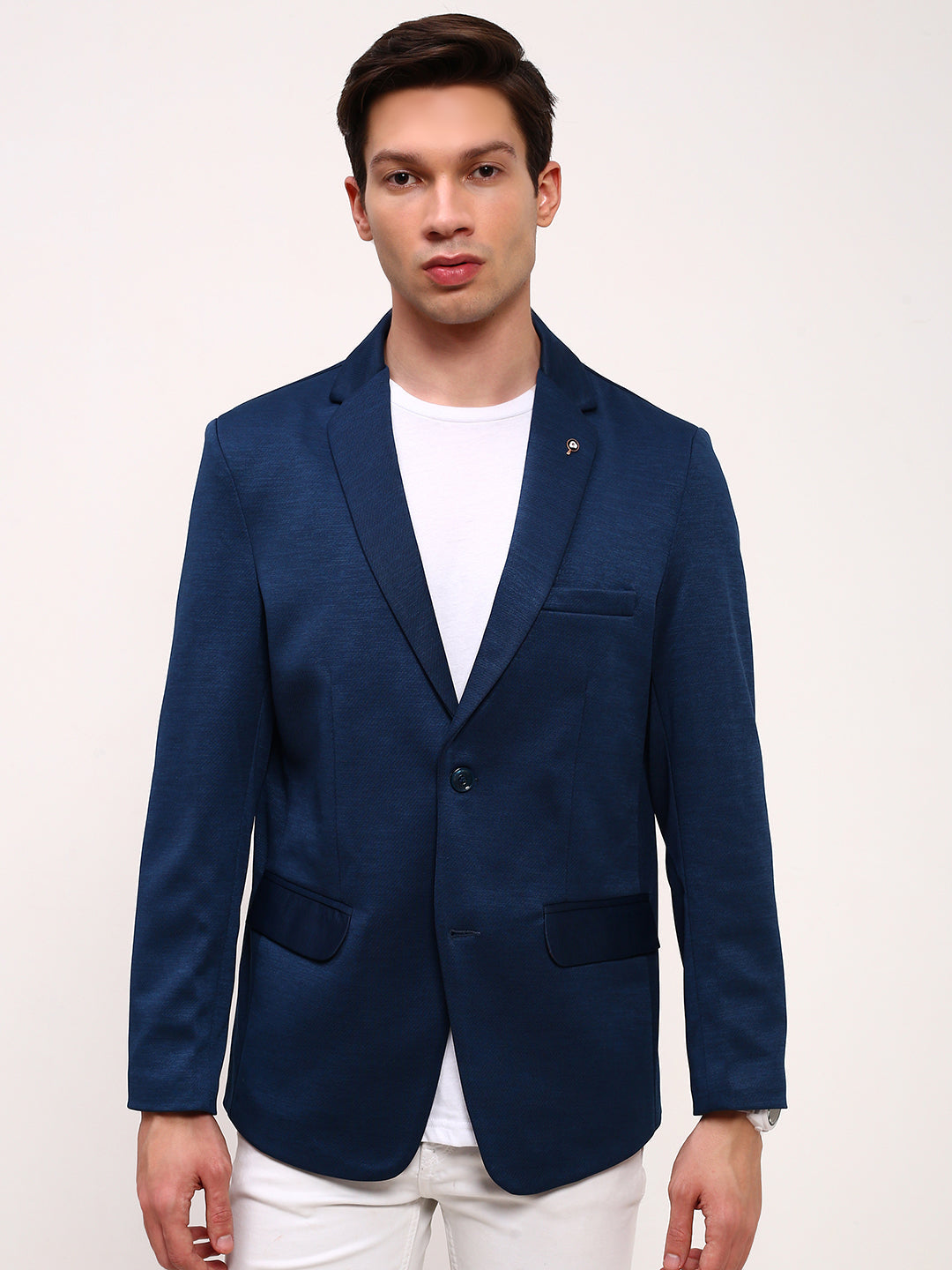 Men's Teal Slim-Fit Single-Breasted Cotton Blazer