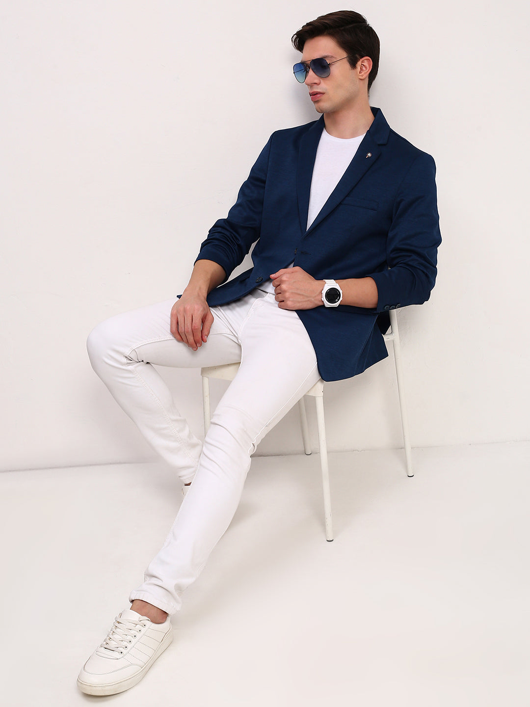 Men's Teal Slim-Fit Single-Breasted Cotton Blazer