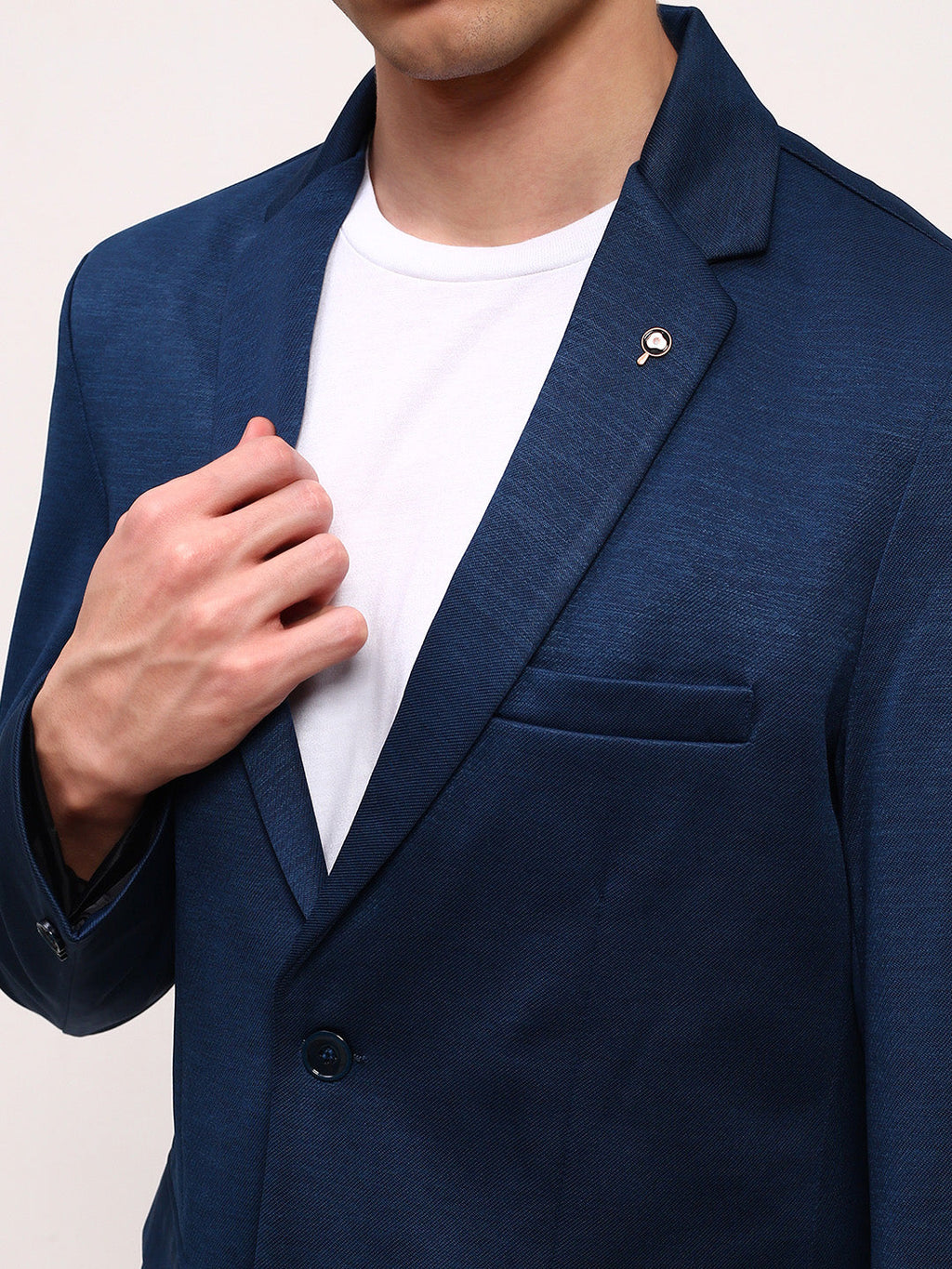 Men's Teal Slim-Fit Single-Breasted Cotton Blazer