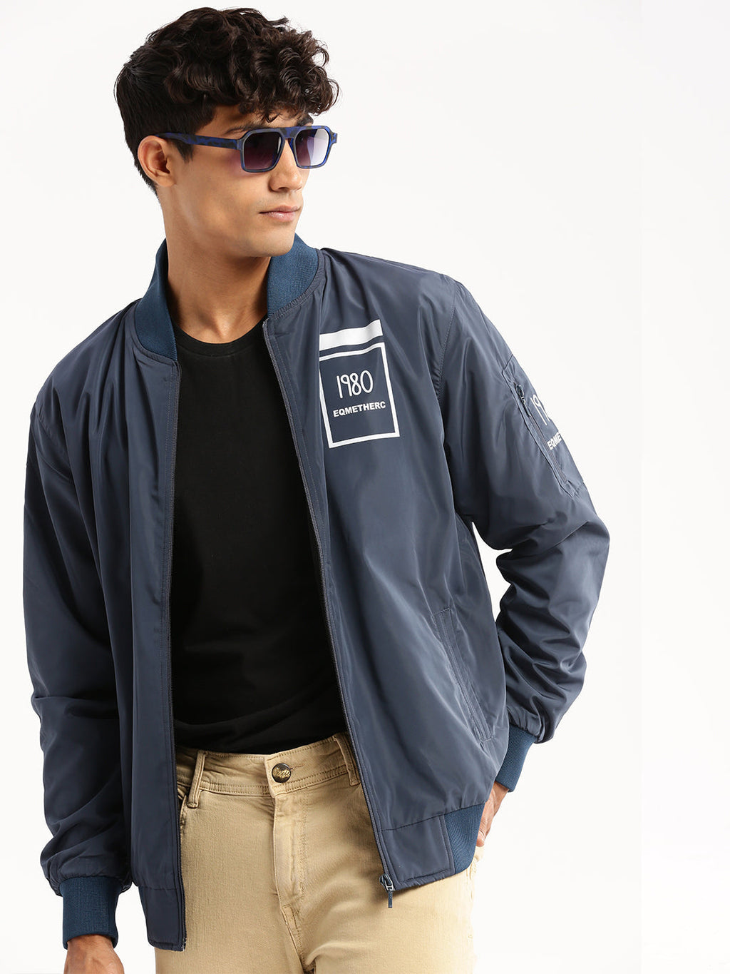 Men's Teal Mock Collar Bomber Jacket