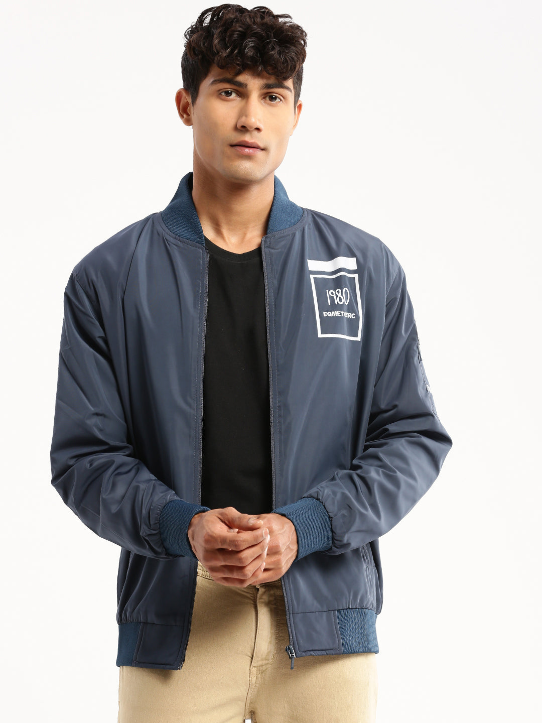 Men's Teal Mock Collar Bomber Jacket