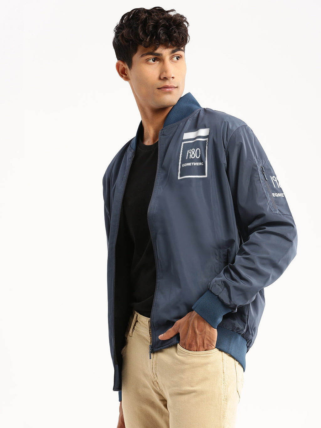 Men's Teal Mock Collar Bomber Jacket