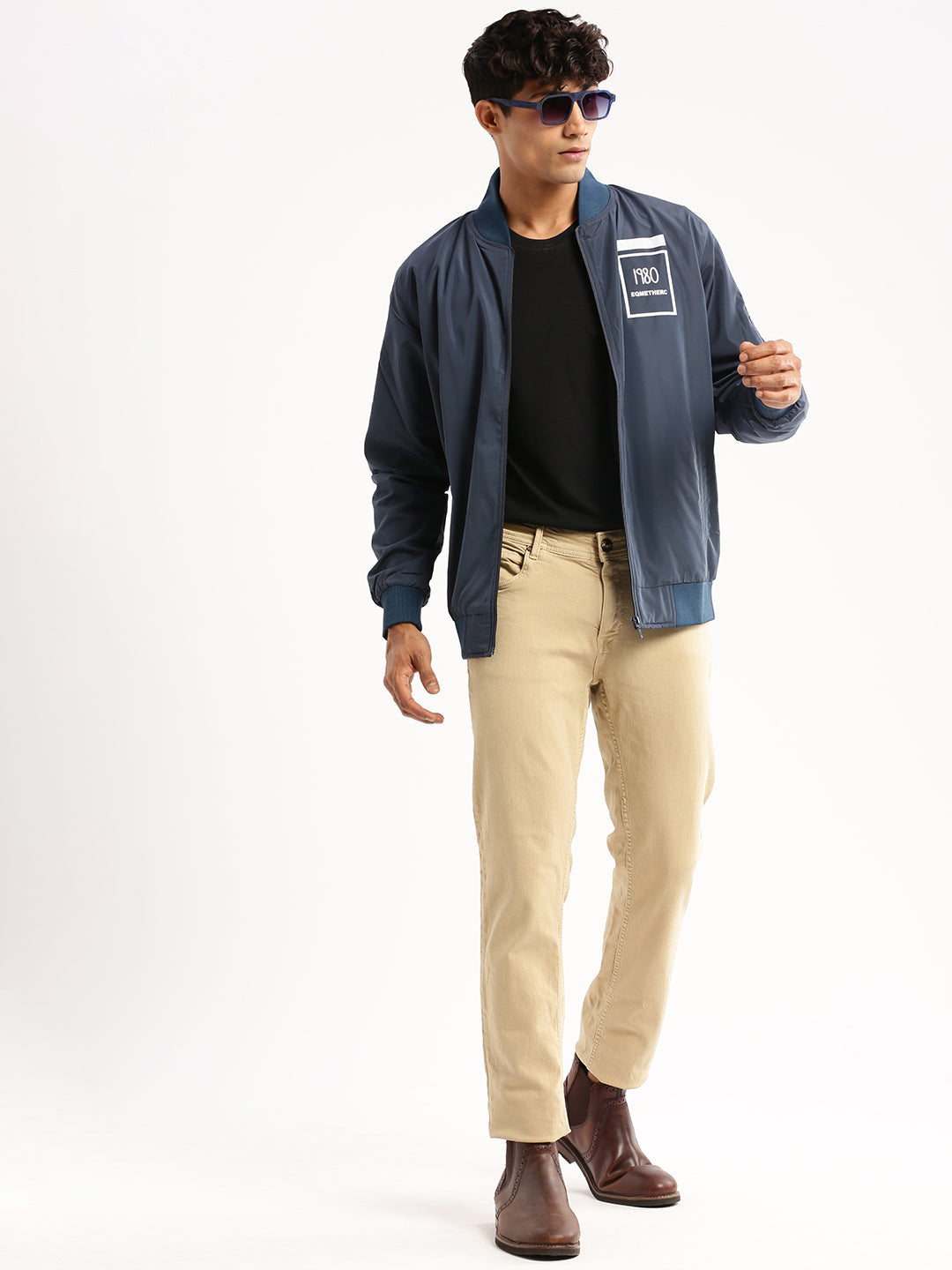 Men's Teal Mock Collar Bomber Jacket