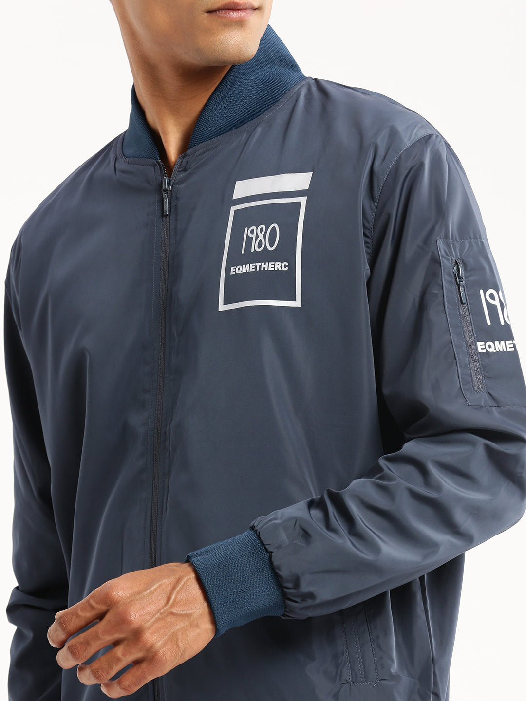 Men's Teal Mock Collar Bomber Jacket