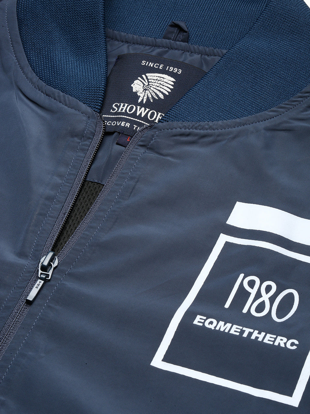 Men's Teal Mock Collar Bomber Jacket