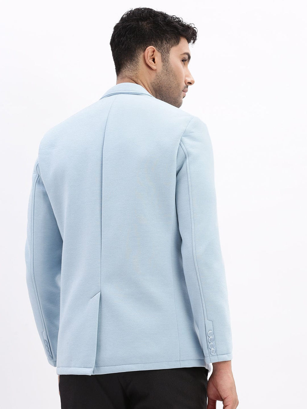 Men's Blue Notched Lapel Slim Fit Cotton Single Breasted Blazer