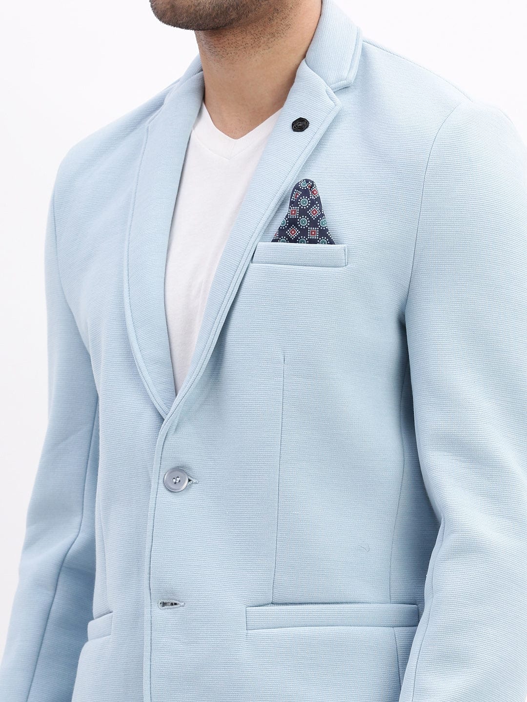 Men's Blue Notched Lapel Slim Fit Cotton Single Breasted Blazer