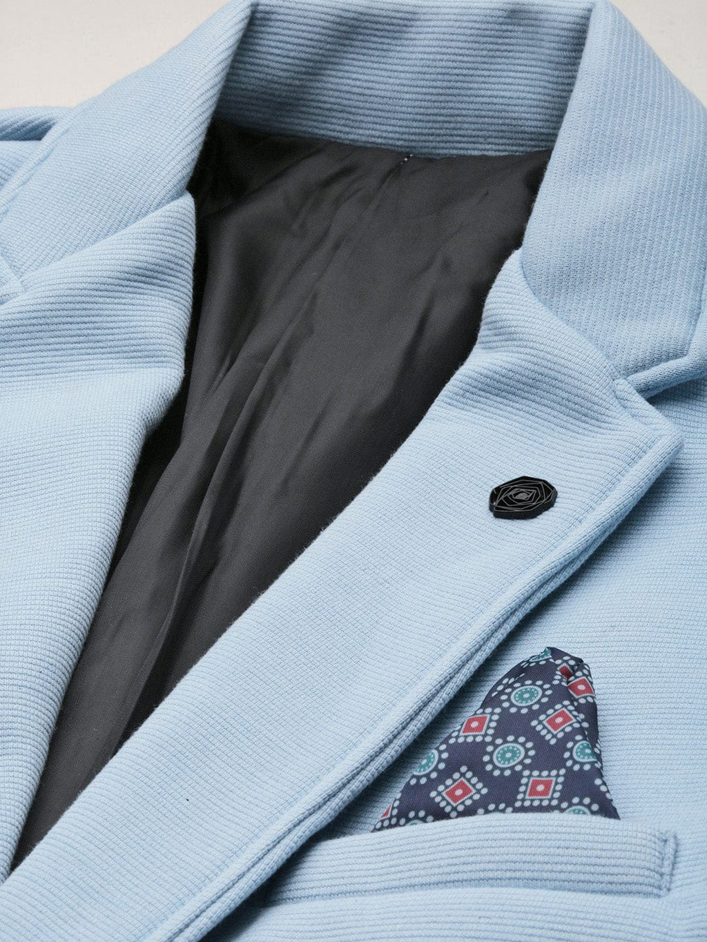 Men's Blue Notched Lapel Slim Fit Cotton Single Breasted Blazer