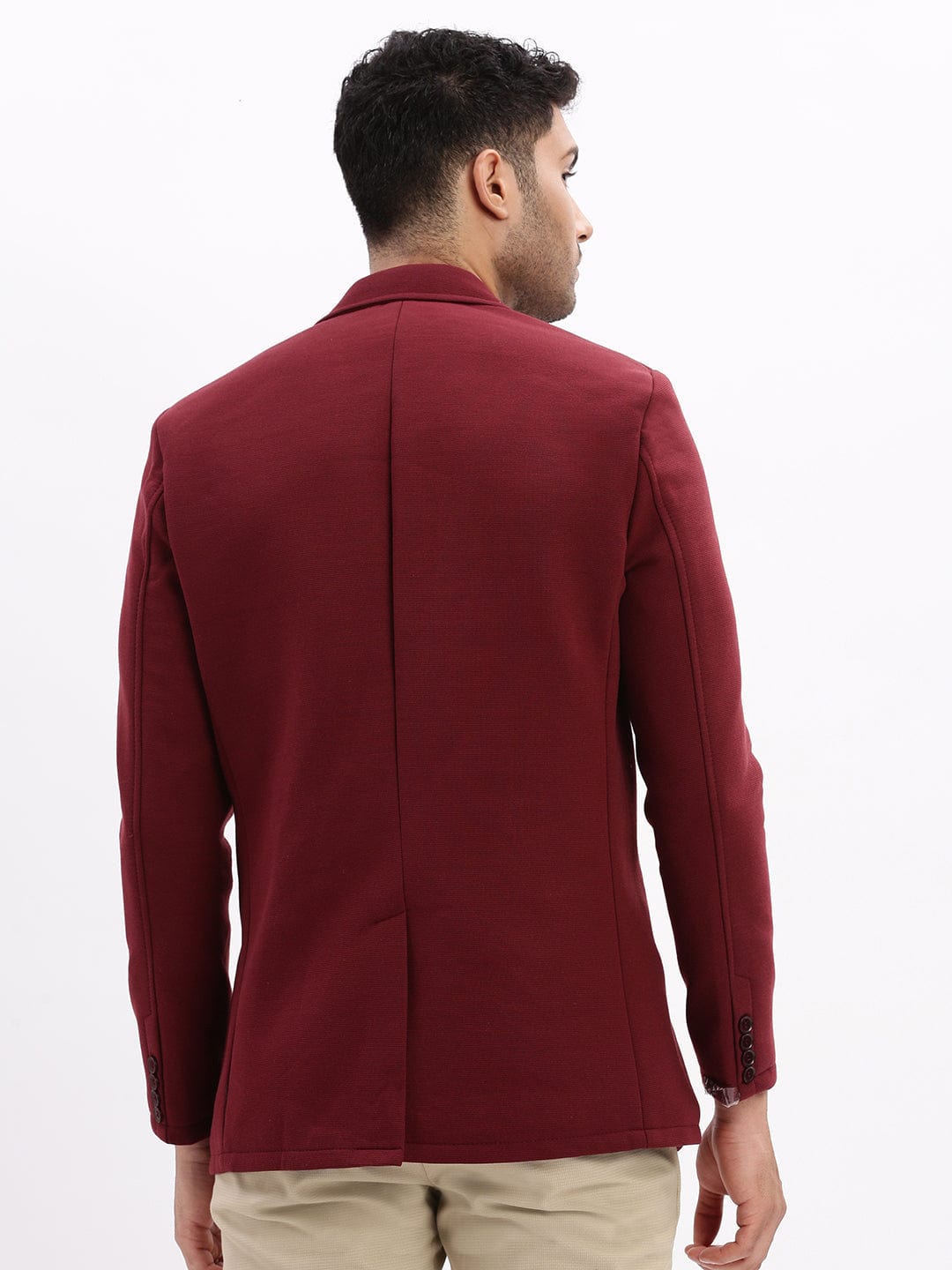 Men's Maroon Slim-Fit Single Breasted Notched Lapel Collar Cotton Casual Blazer