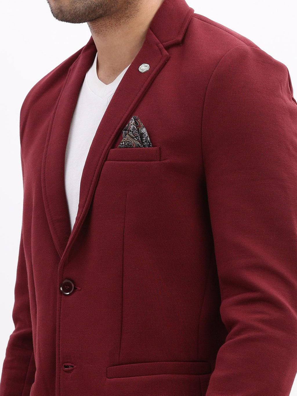 Men's Maroon Slim-Fit Single Breasted Notched Lapel Collar Cotton Casual Blazer