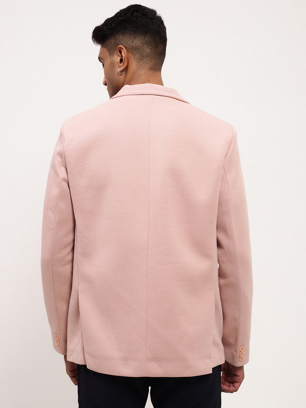 Men's Pink Self Design Slim-Fit Single-Breasted Corduroy Cotton Blazer