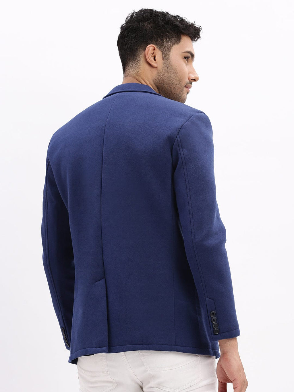 Men's Blue Slim-Fit Notched Lapel Collar Single Breasted Casual Blazer